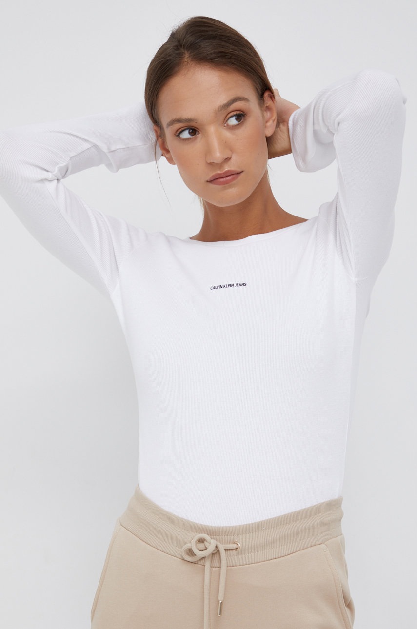 

Блуза с дълги ръкави Calvin Klein Jeans дамска в бяло, Бял