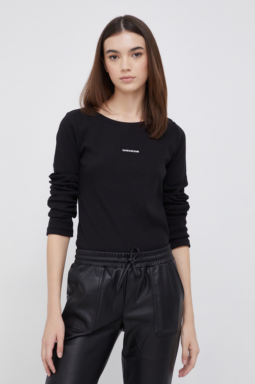 

Блуза с дълги ръкави Calvin Klein Jeans дамска в черно, Черен