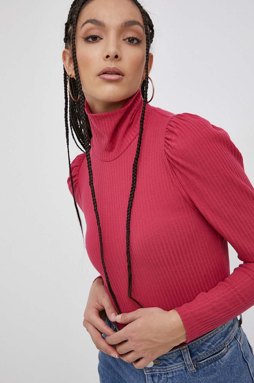 

Блуза с дълги ръкави Only дамска в розово с поло, Розов