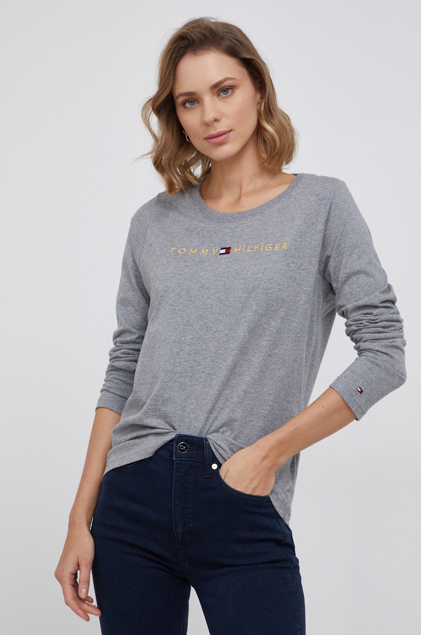 

Памучна блуза с дълги ръкави Tommy Hilfiger в сиво, Сив