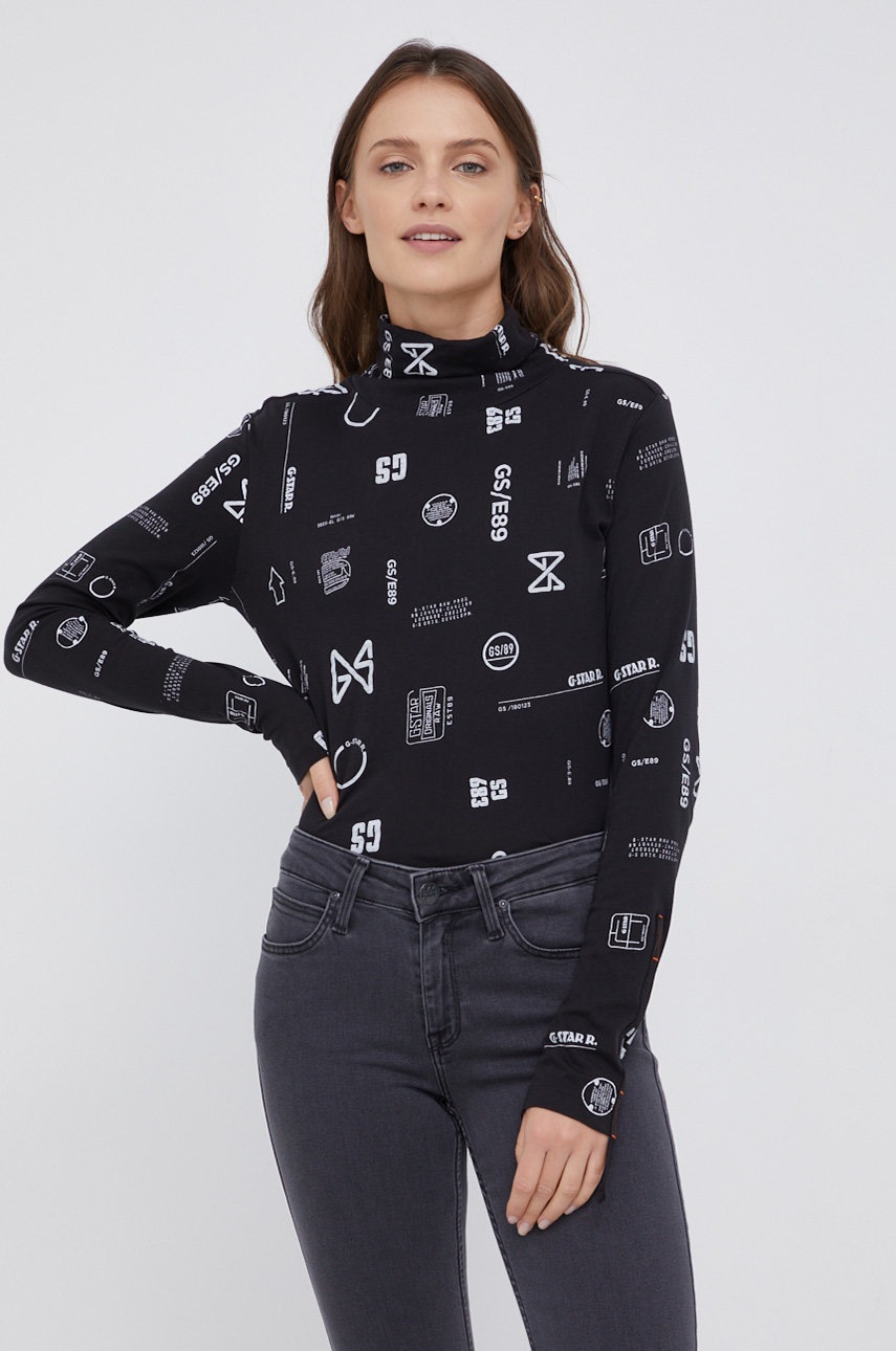

G-Star Raw - Памучна блуза с дълги ръкави, Черен
