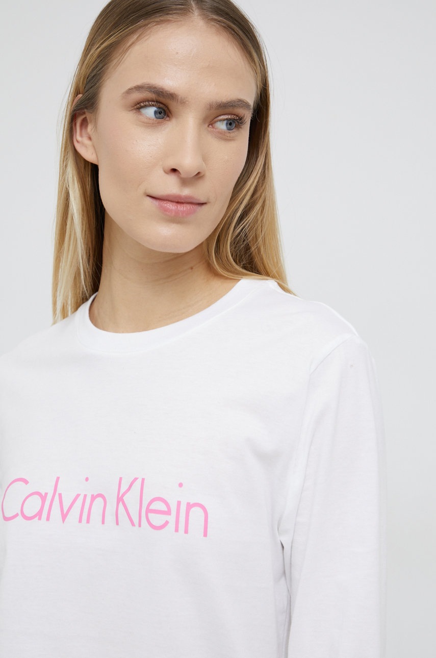 

Памучно горнище на пижама с дълги ръкави Calvin Klein Underwear в бяло от памук, Бял