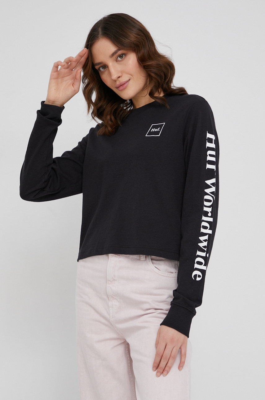 HUF Longsleeve bawełniany kolor czarny