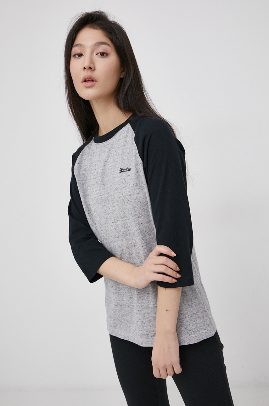

Хлопковый лонгслив Superdry цвет серый
