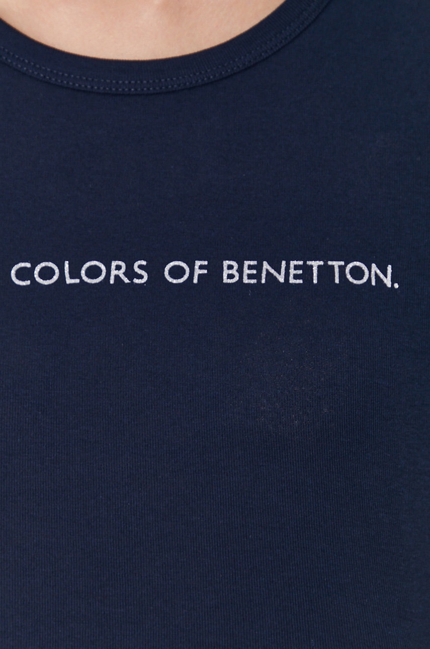 Βαμβακερό πουκάμισο με μακριά μανίκια United Colors of Benetton χρώμα: ναυτικό μπλε φωτογραφία