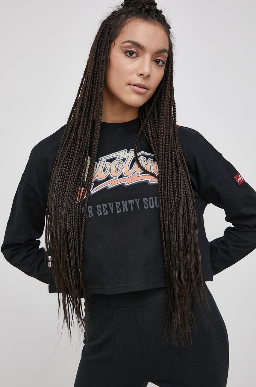 

Памучна блуза с дълги ръкави Superdry в черно, Черен