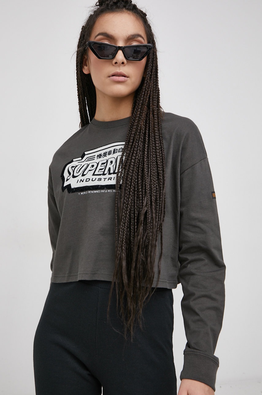 

Бавовняний лонгслів Superdry колір сірий