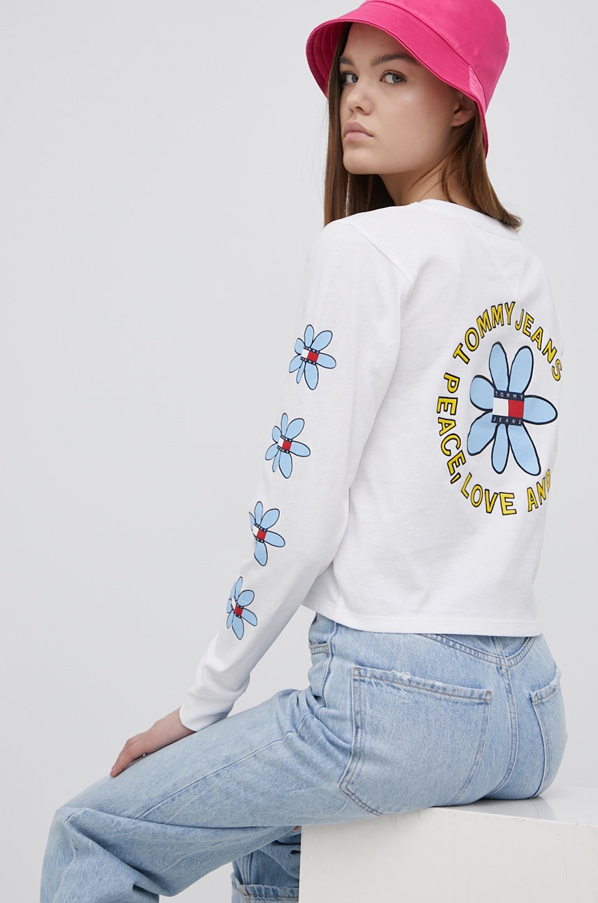 

Памучна блуза с дълги ръкави Tommy Jeans в бяло, Бял