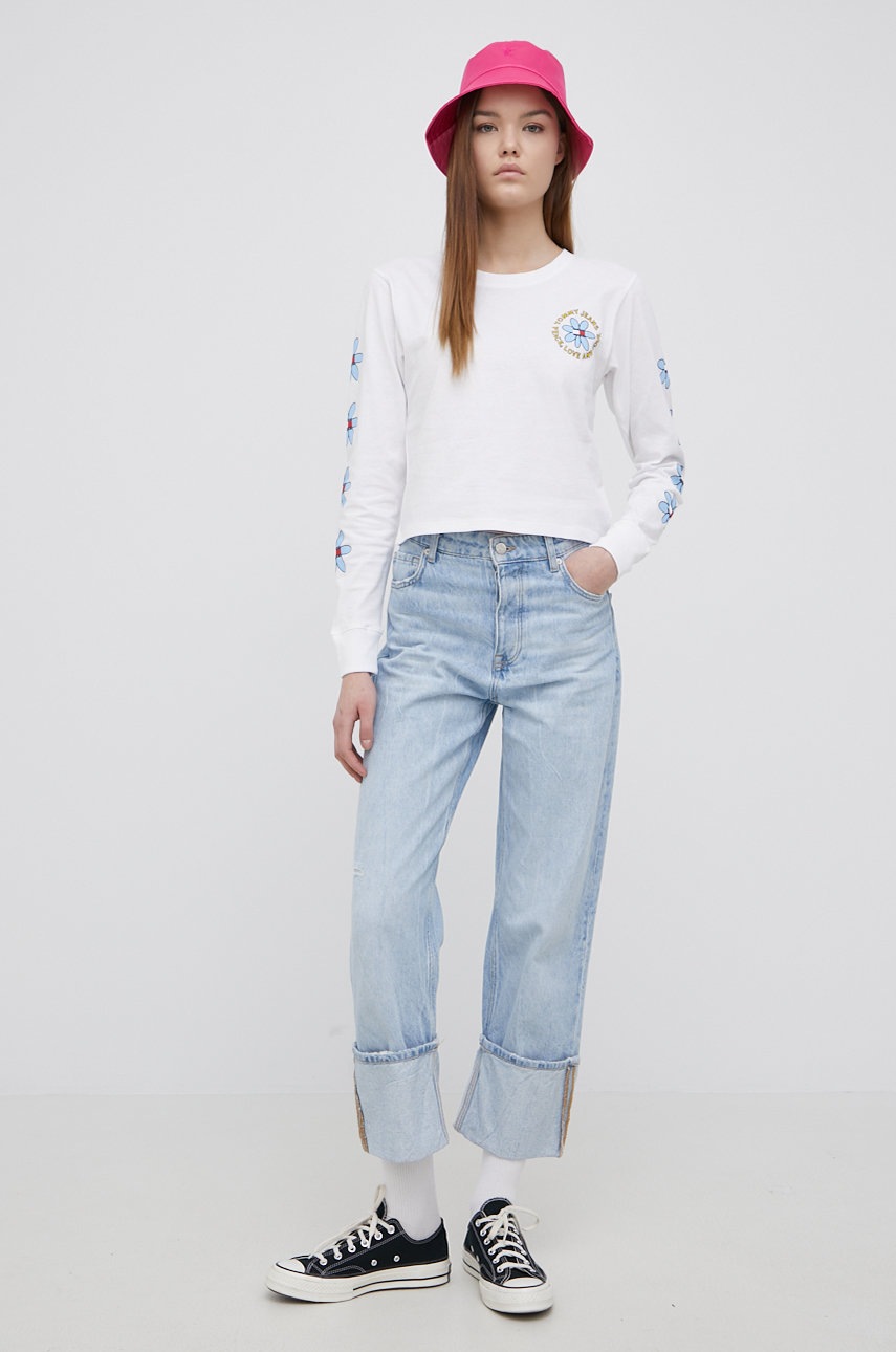 

Хлопковый лонгслив Tommy Jeans цвет белый