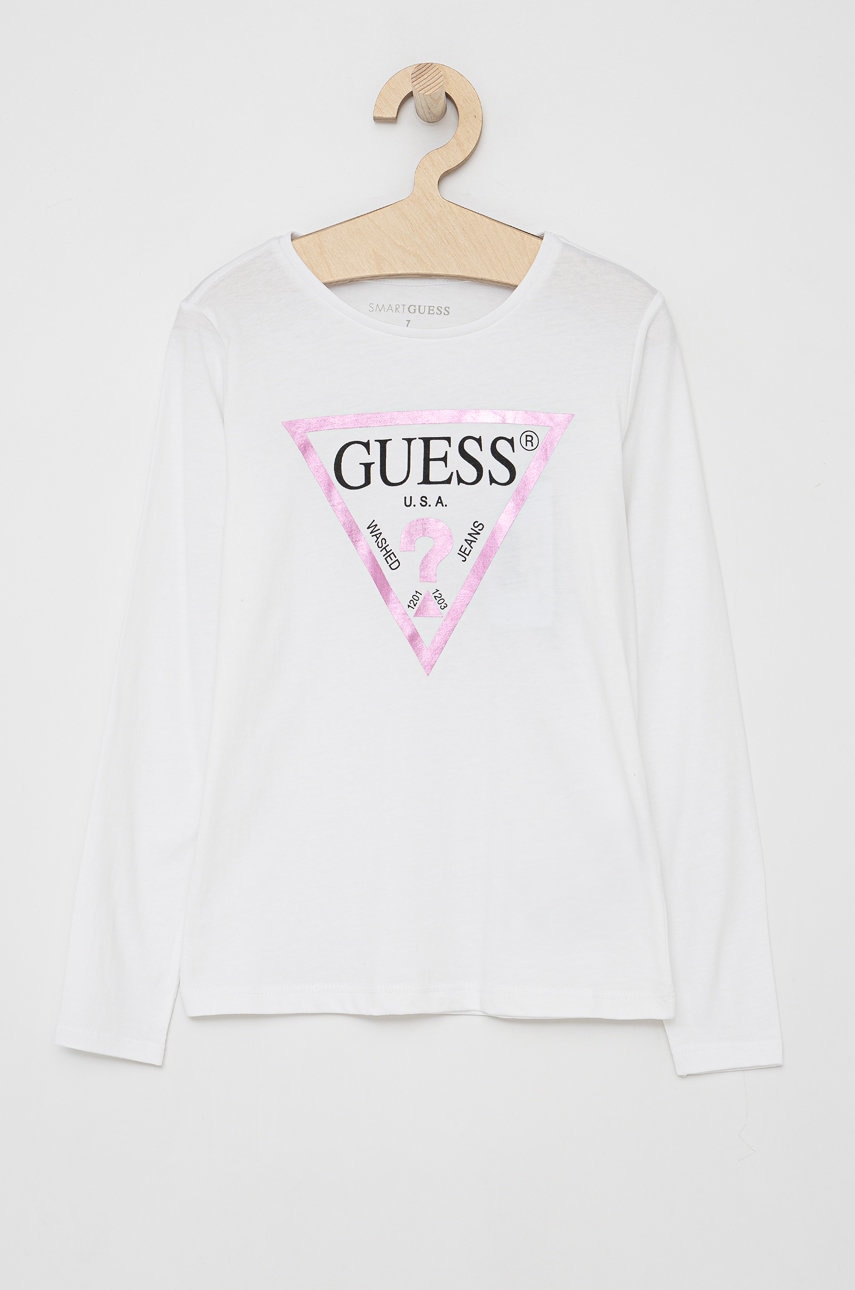 Дитячий лонгслів Guess колір білий Дитячий лонгслів Guess колір білий