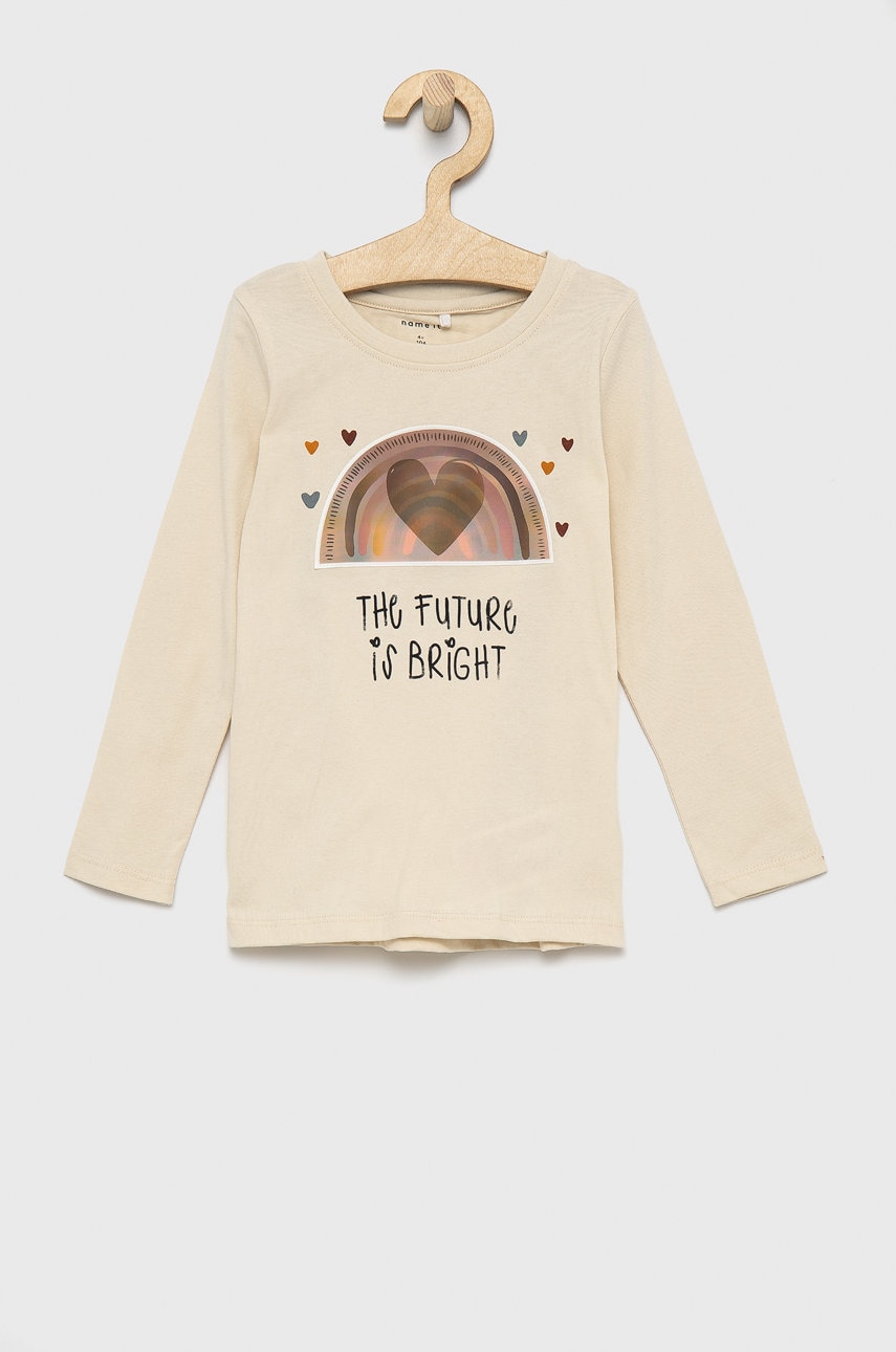 Name It longsleeve din bumbac pentru copii culoarea crem
