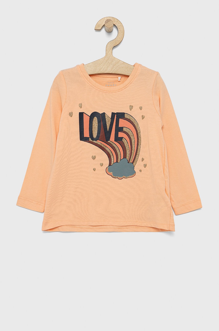 Name It longsleeve din bumbac pentru copii culoarea portocaliu