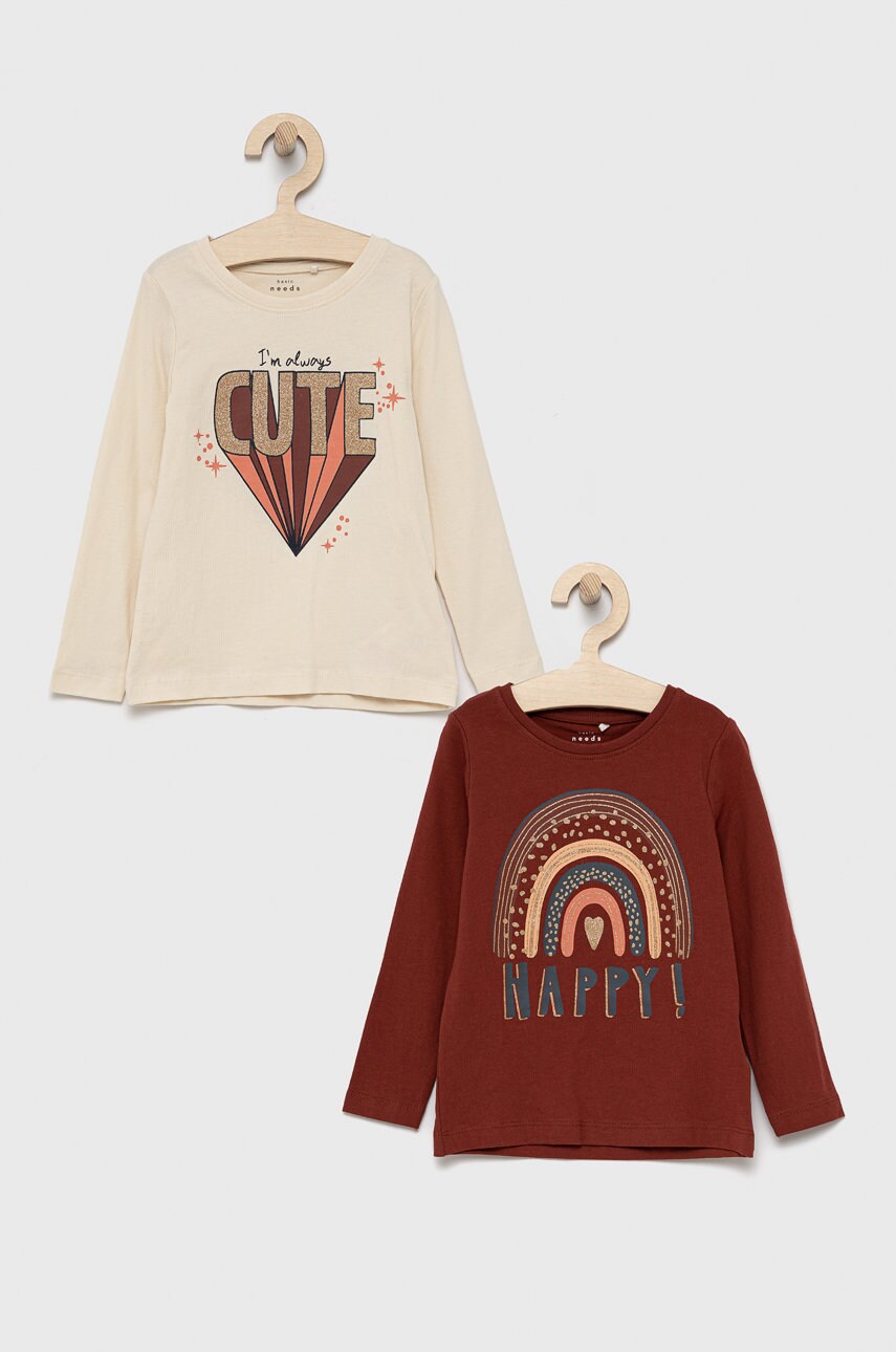 Name It longsleeve din bumbac pentru copii culoarea maro
