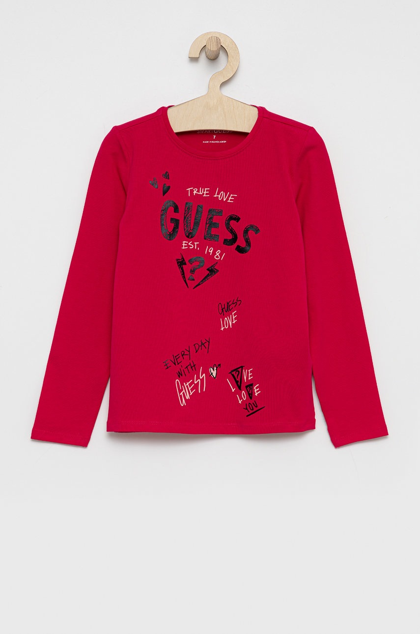 

Guess - Детска блуза с дълги ръкави, Розов