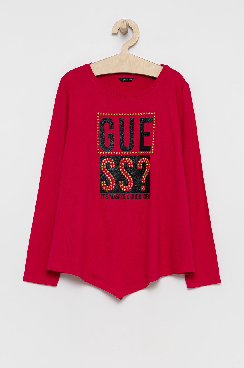 

Детска блуза с дълги ръкави Guess в розово, Розов
