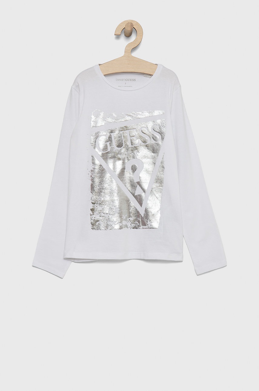

Детска блуза с дълги ръкави Guess в бяло, Бял