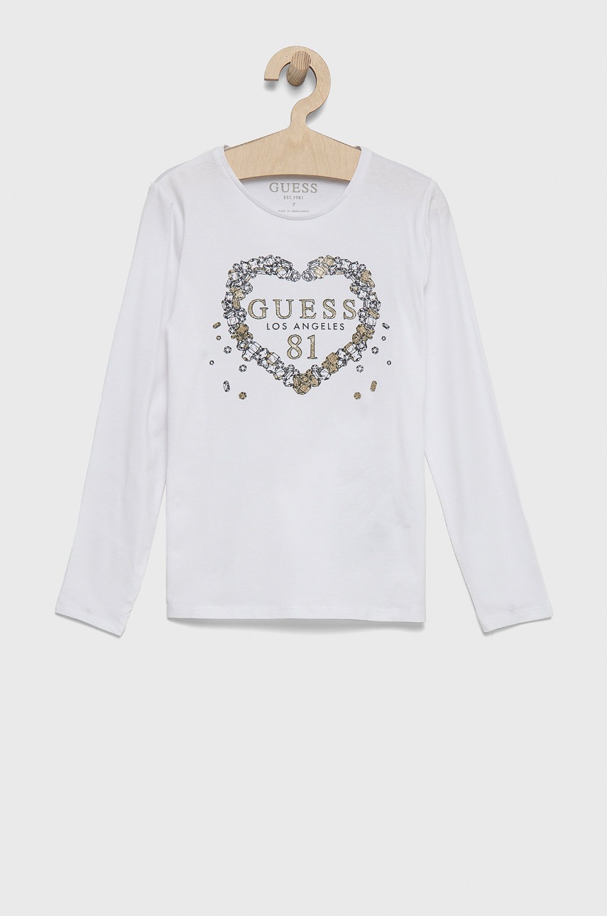 

Детска блуза с дълги ръкави Guess в бяло, Бял