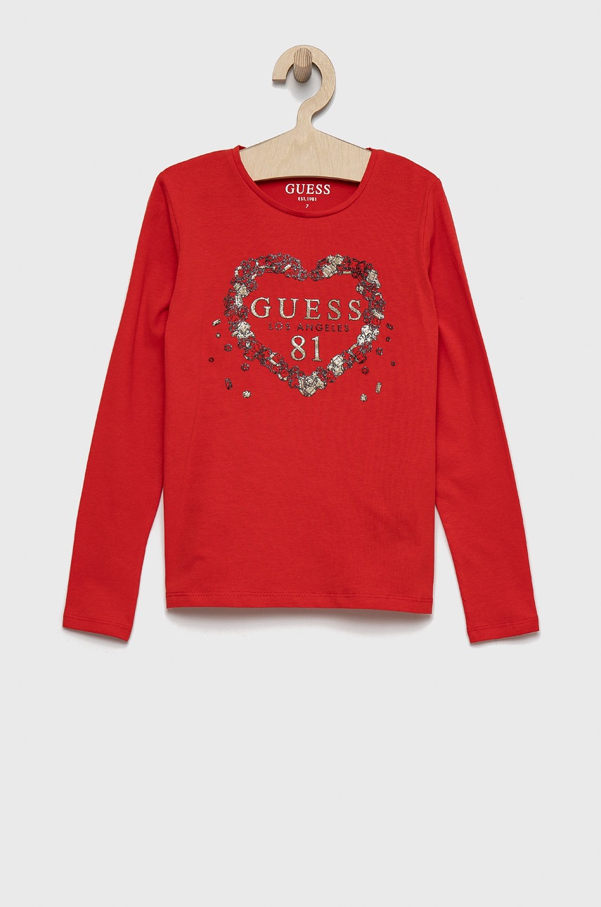 

Детска блуза с дълги ръкави Guess в червено, Червен