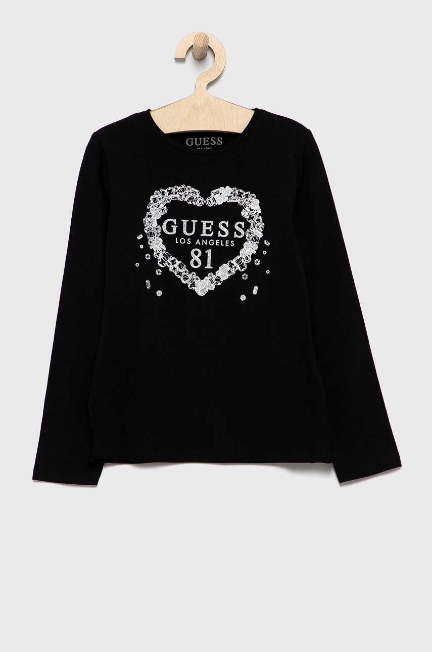 

Детска блуза с дълги ръкави Guess в черно, Черен