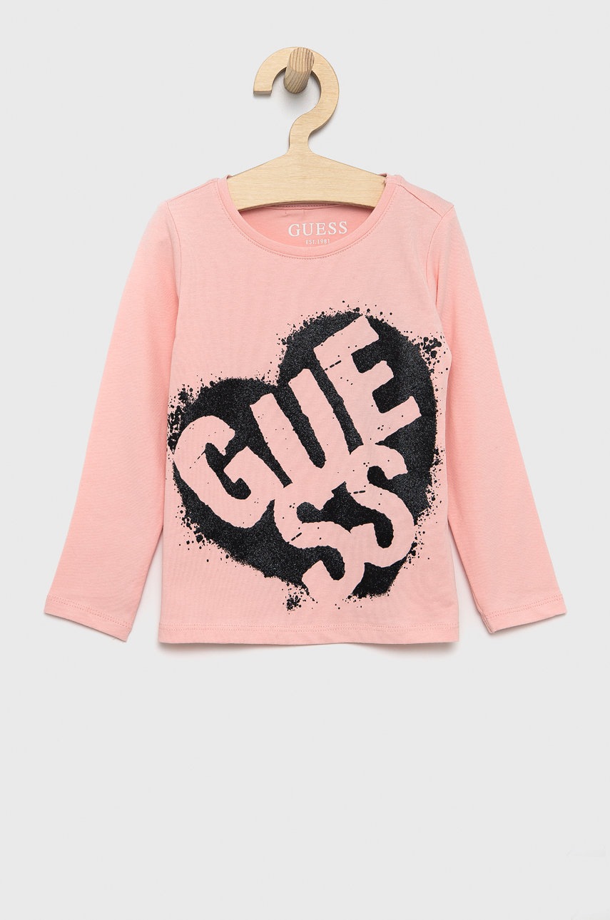 

Детска блуза с дълги ръкави Guess в розово, Розов