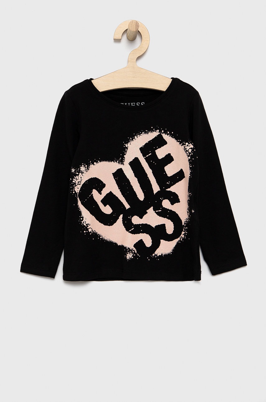 

Детска блуза с дълги ръкави Guess в черно, Черен