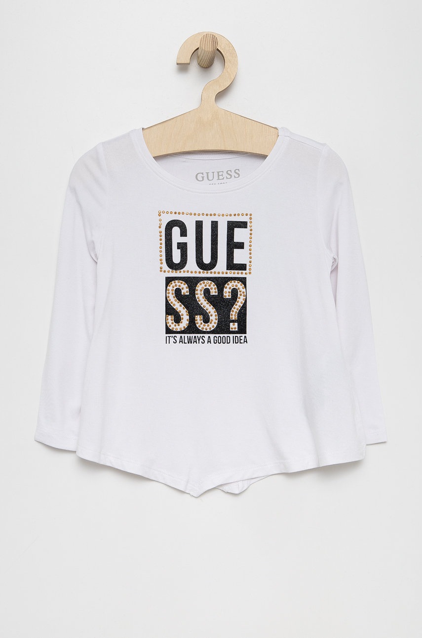 

Детска блуза с дълги ръкави Guess в бяло, Бял