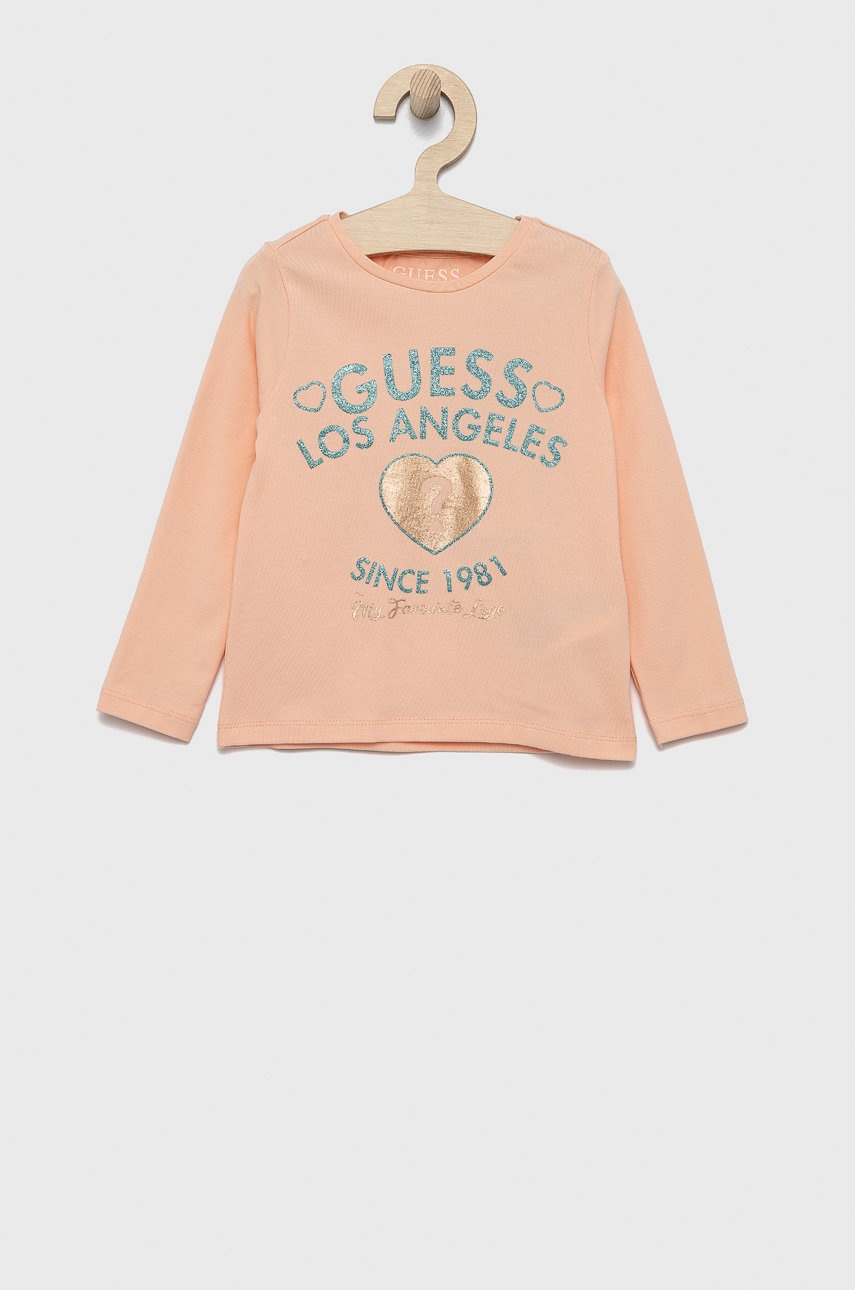 

Детска блуза с дълги ръкави Guess в розово, Розов