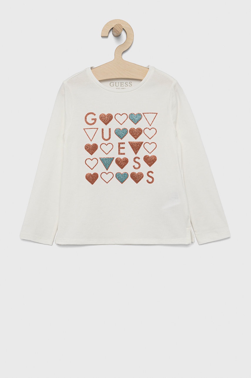 

Детска блуза с дълги ръкави Guess в бяло, Бял