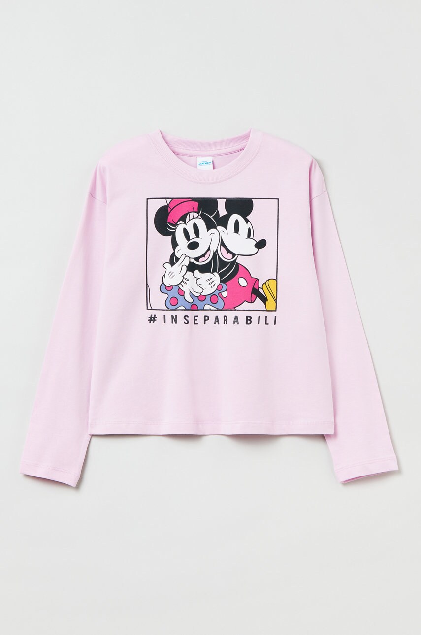 OVS longsleeve din bumbac pentru copii culoarea roz