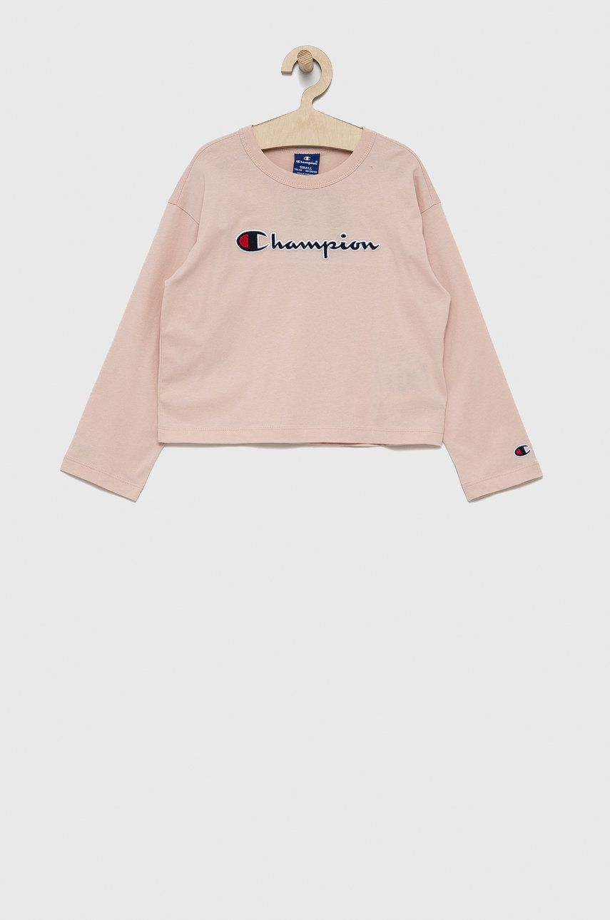 Levně Dětská bavlněná košile s dlouhým rukávem Champion 404233 růžová barva