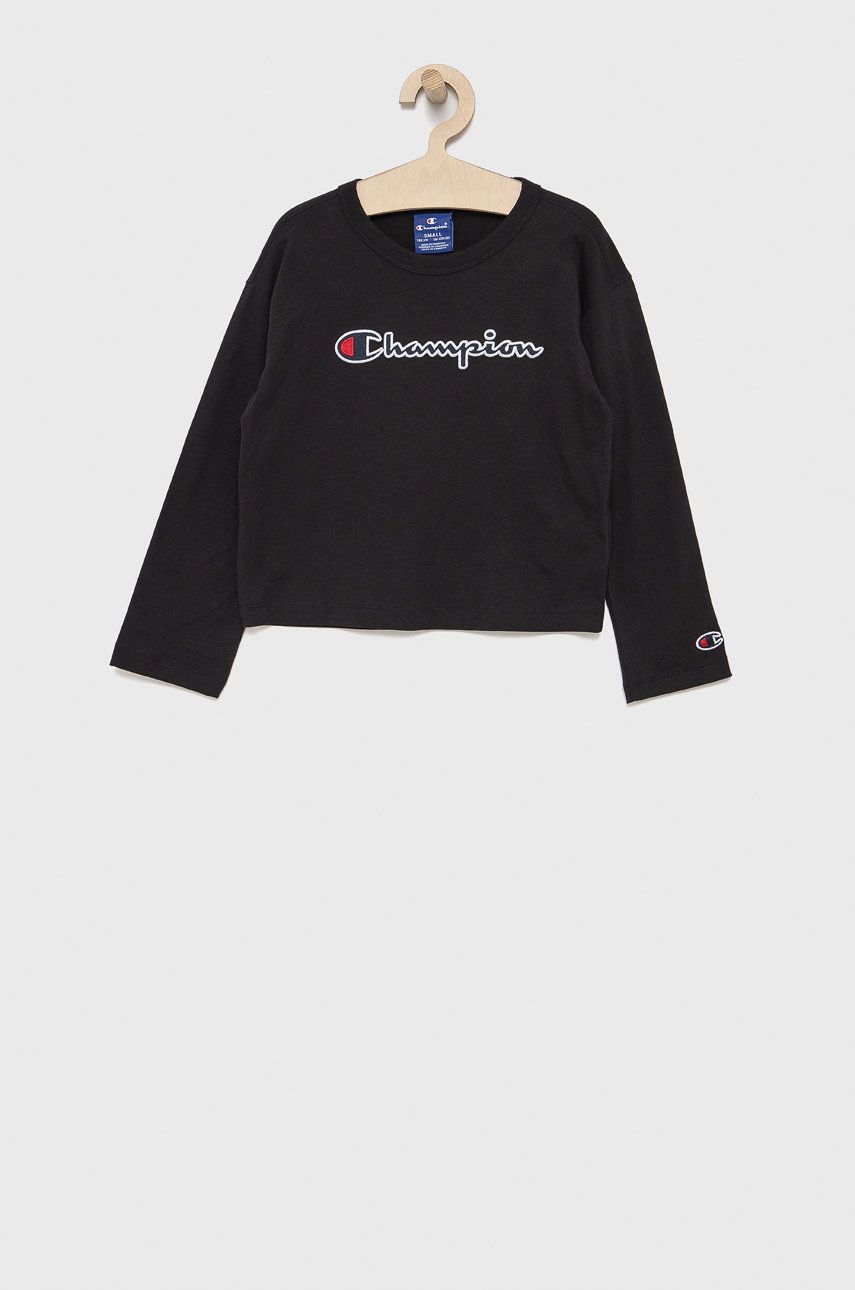 Levně Dětská bavlněná košile s dlouhým rukávem Champion 404233 černá barva