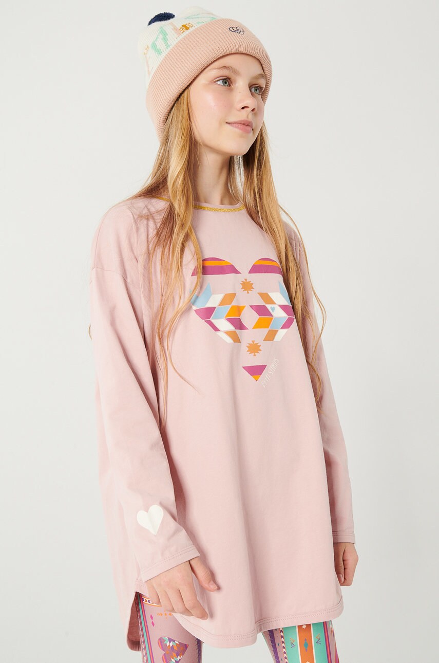 Femi stories longsleeve din bumbac pentru copii lasti culoarea roz