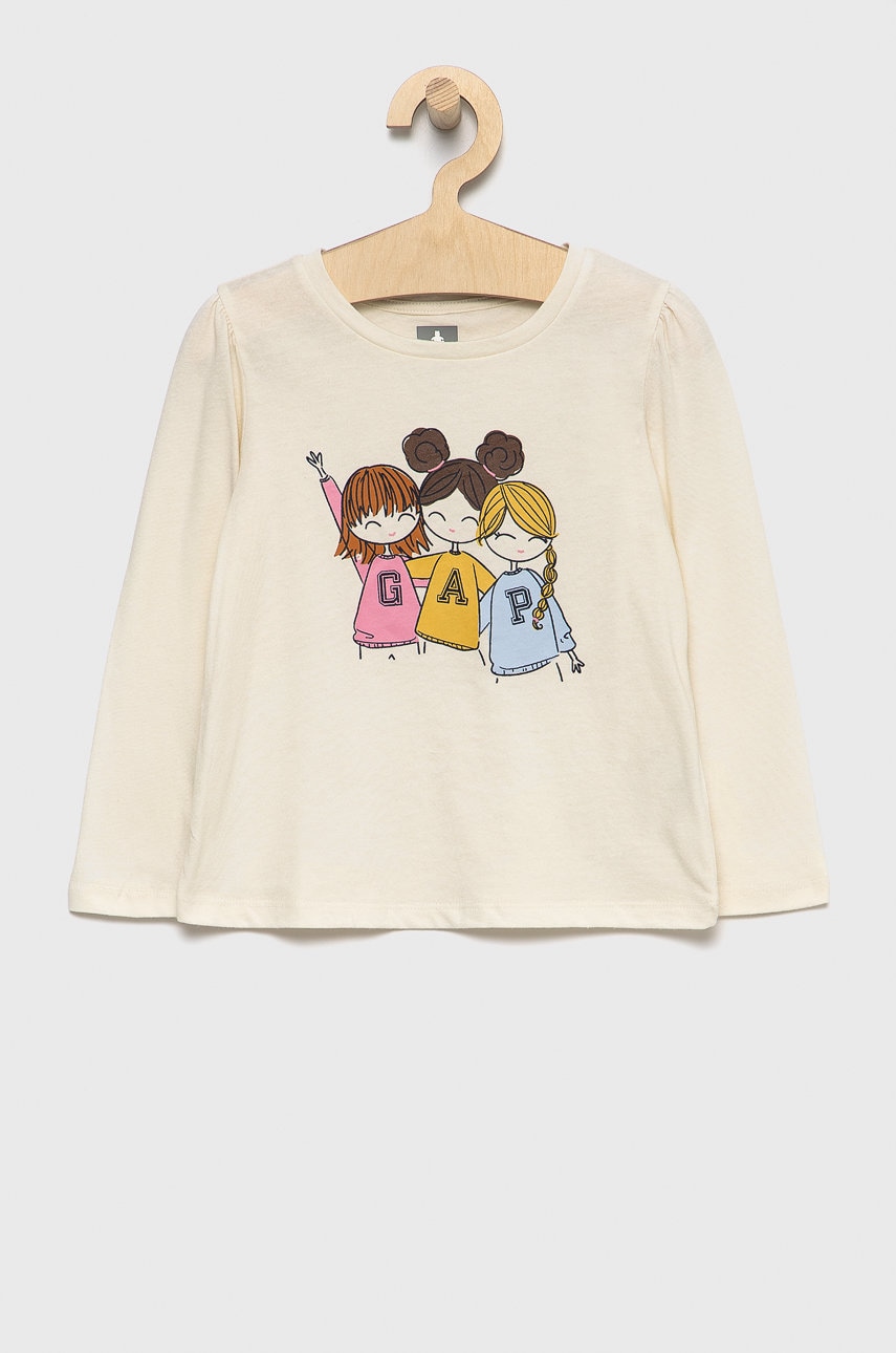 Gap longsleeve din bumbac pentru copii culoarea crem