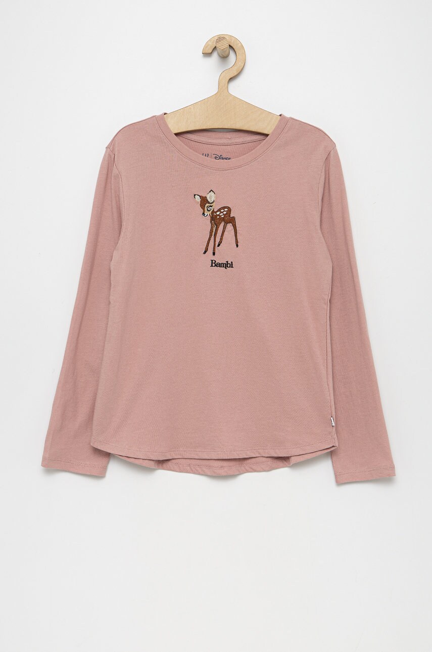 Gap longsleeve din bumbac pentru copii x disney culoarea roz