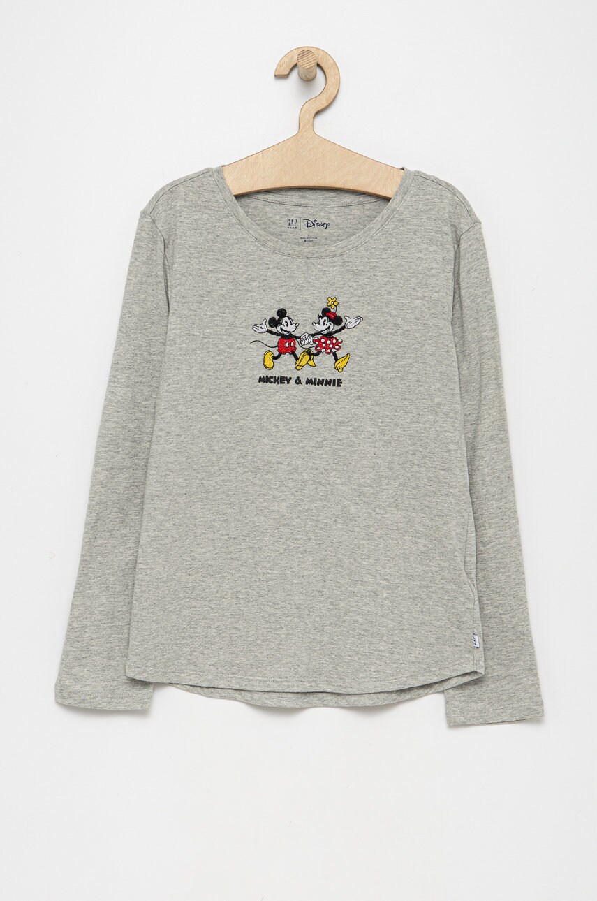 Gap longsleeve din bumbac pentru copii x disney culoarea gri