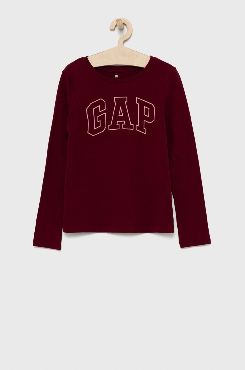 Gap longsleeve din bumbac pentru copii culoarea bordo