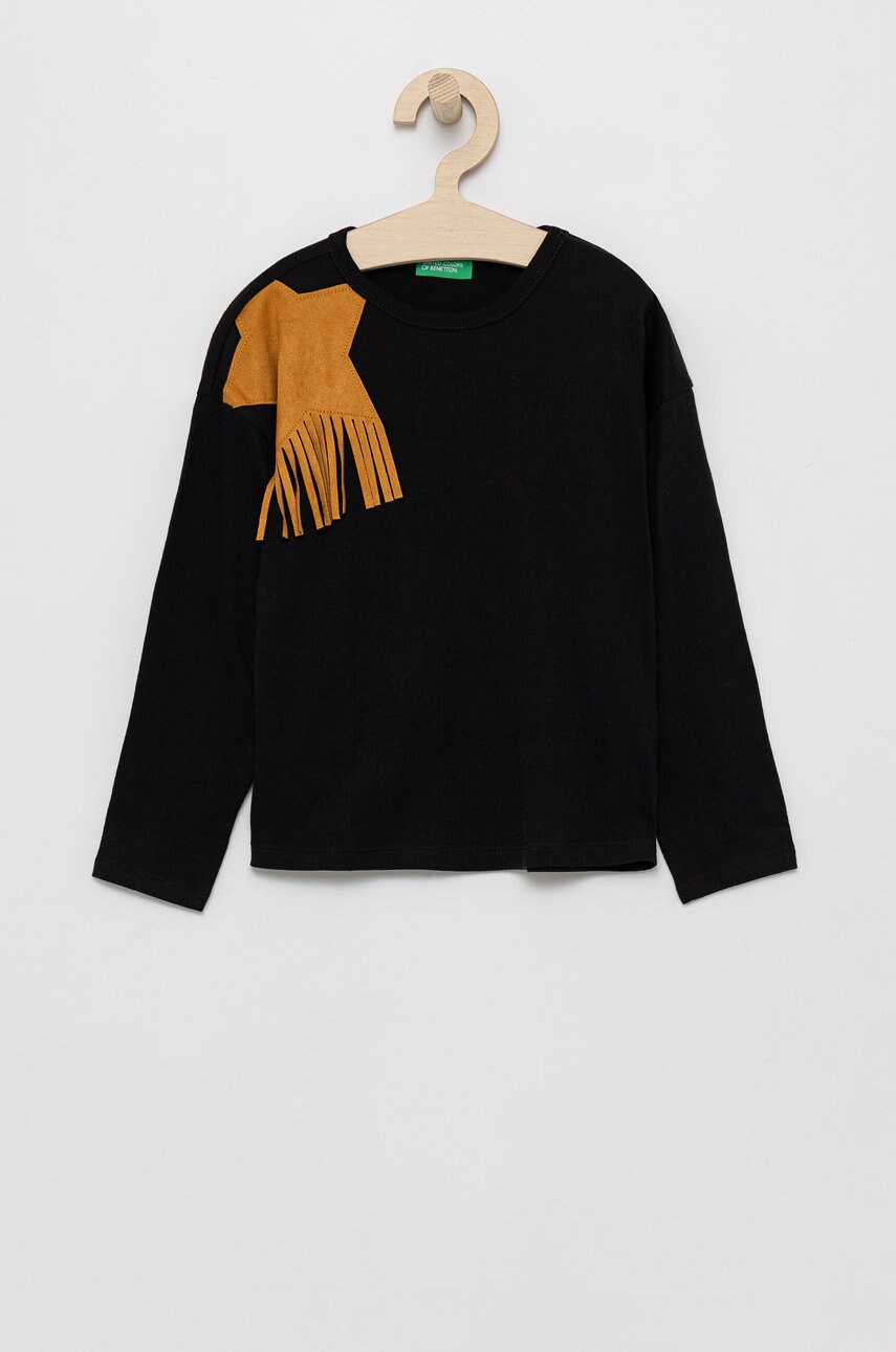 United Colors Of Benetton longsleeve din bumbac pentru copii culoarea negru