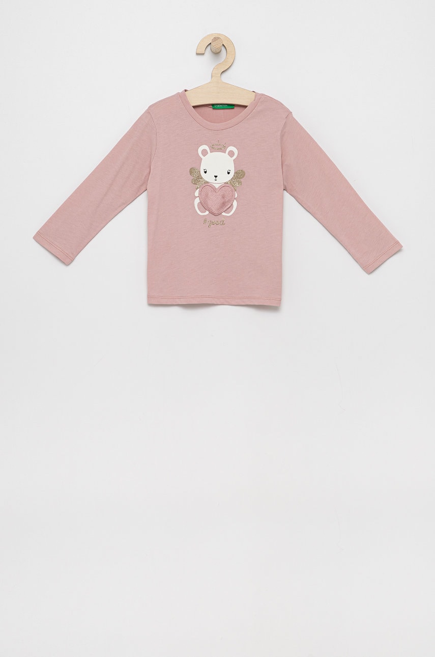United Colors Of Benetton longsleeve din bumbac pentru copii culoarea roz