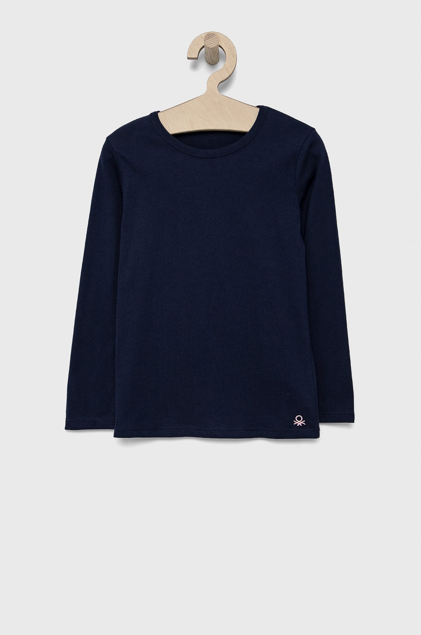 United Colors Of Benetton longsleeve din bumbac pentru copii culoarea albastru marin