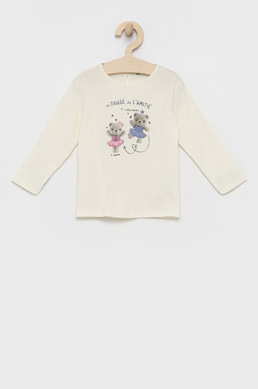 United Colors Of Benetton longsleeve din bumbac pentru copii culoarea crem