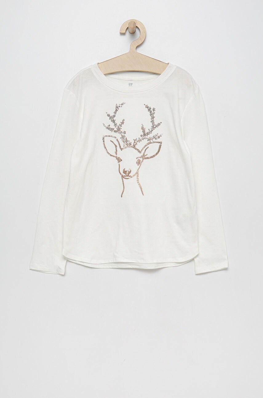 Gap longsleeve din bumbac pentru copii culoarea alb