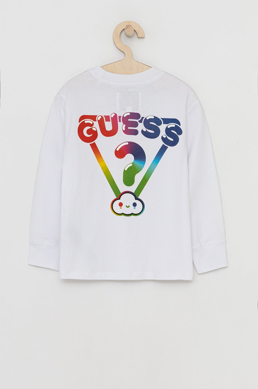 

Детский лонгслив Guess цвет белый с принтом