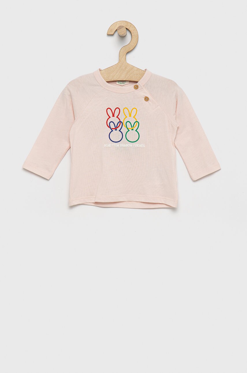 United Colors Of Benetton longsleeve din bumbac pentru copii culoarea roz, cu imprimeu