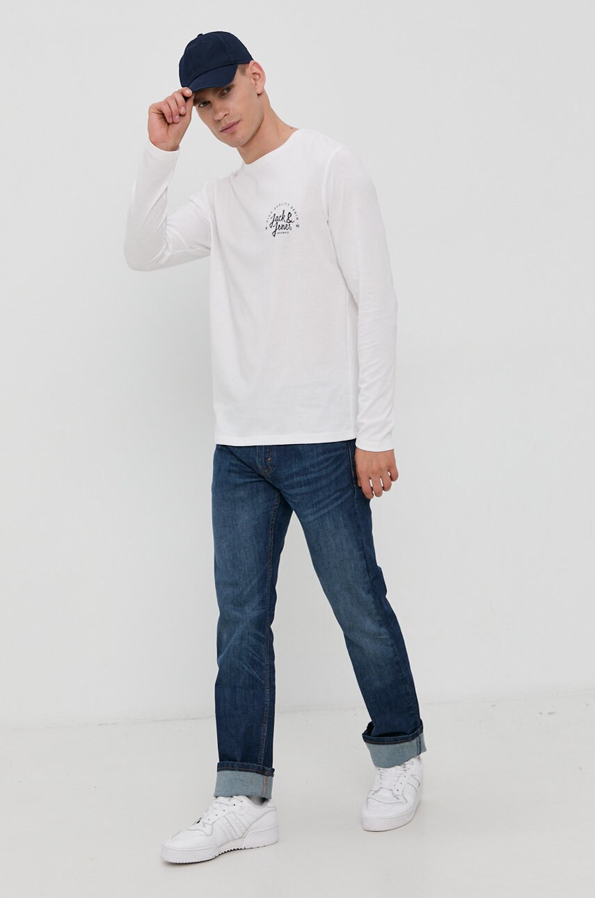 

Лонгслив Jack & Jones мужской цвет белый с принтом