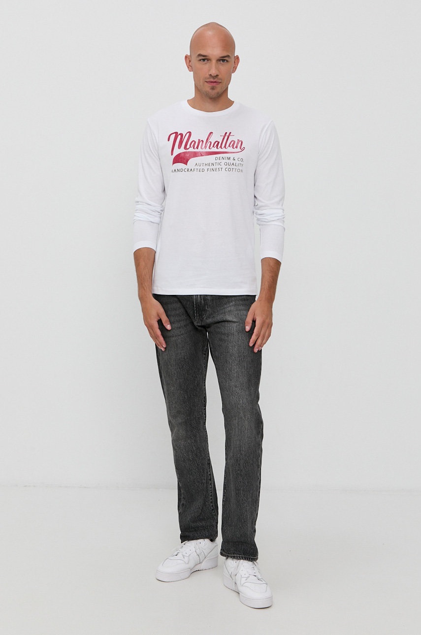 

Бавовняний лонгслів Produkt by Jack & Jones колір білий гладкий