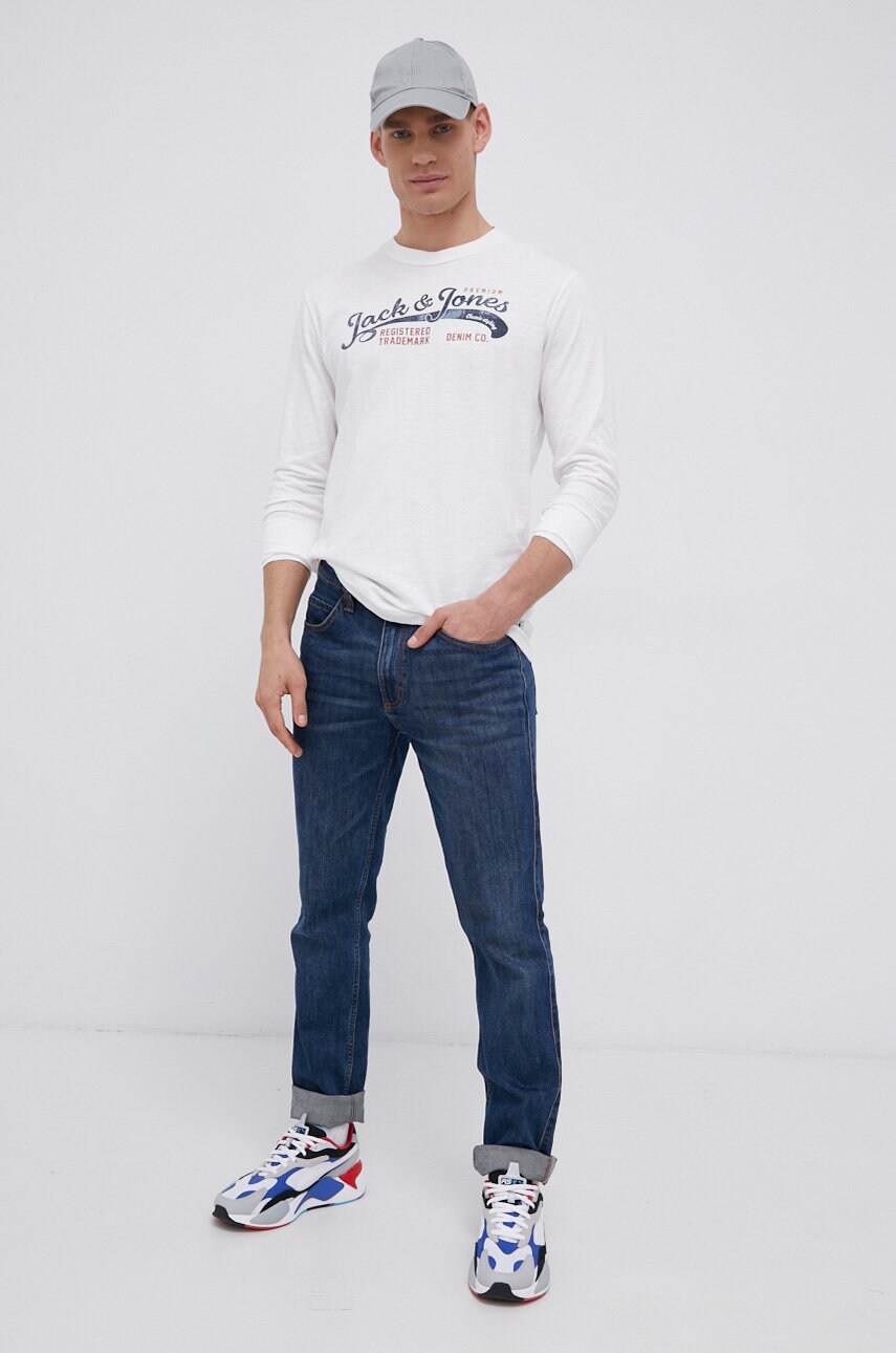 

Бавовняний лонгслів Premium by Jack&Jones колір білий меланж
