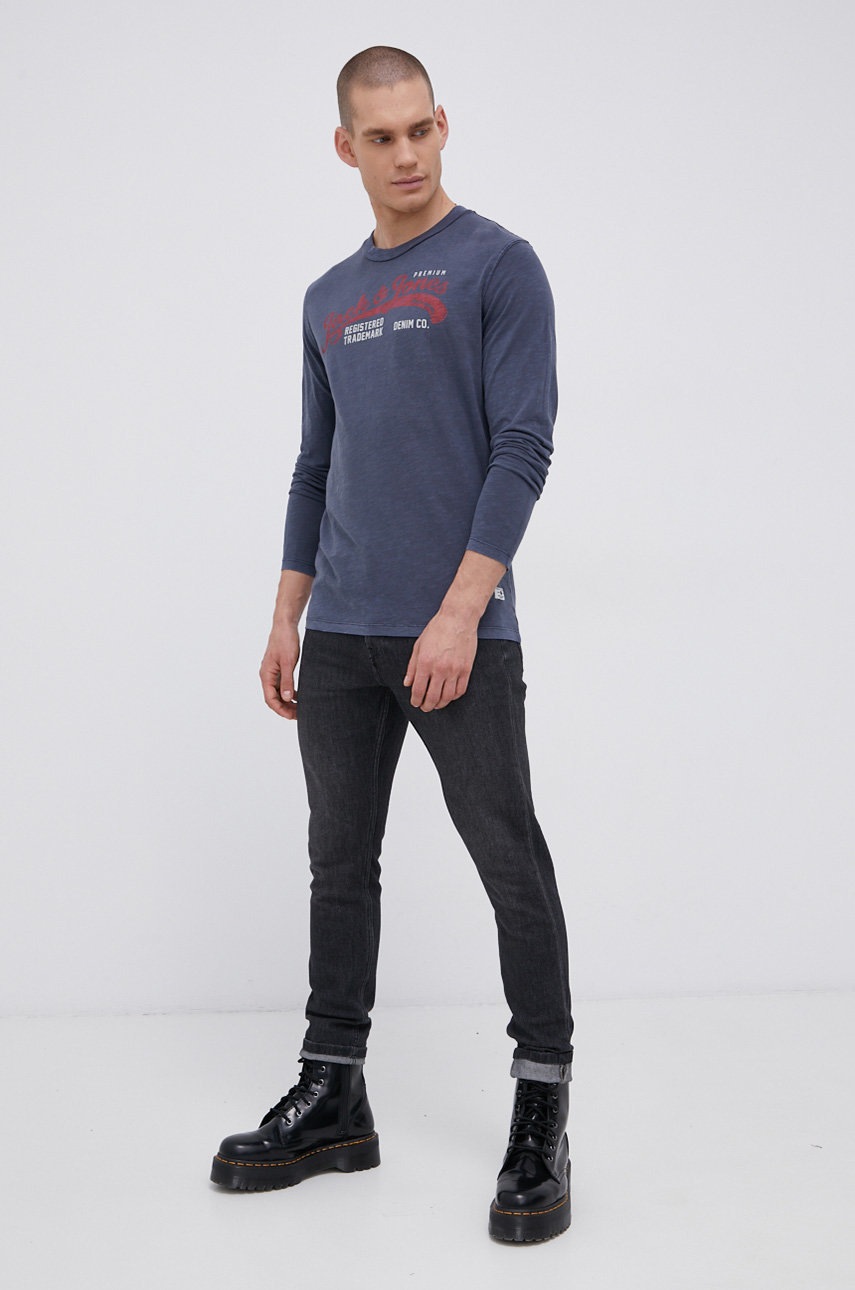

Бавовняний лонгслів Premium by Jack&Jones колір синій меланж