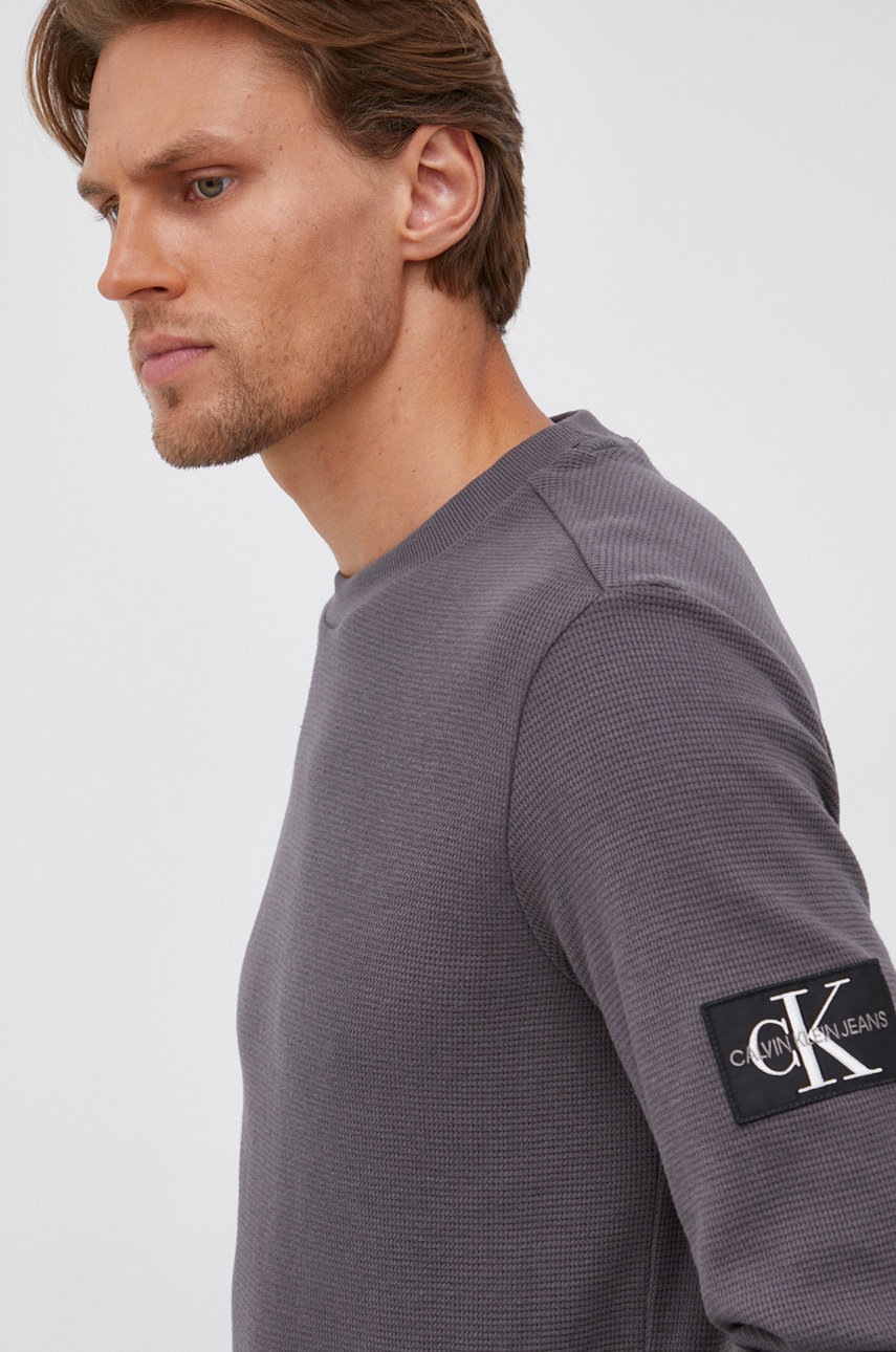 

Блуза с дълги ръкави Calvin Klein Jeans мъжка в сиво с изчистен дизайн, Сив