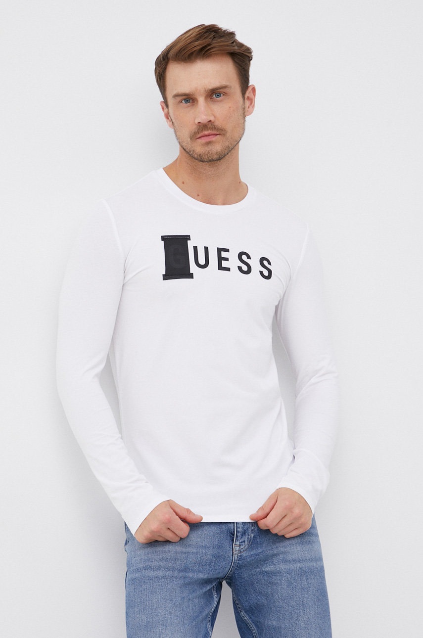 

Блуза с дълги ръкави Guess мъжка в бяло с принт, Бял