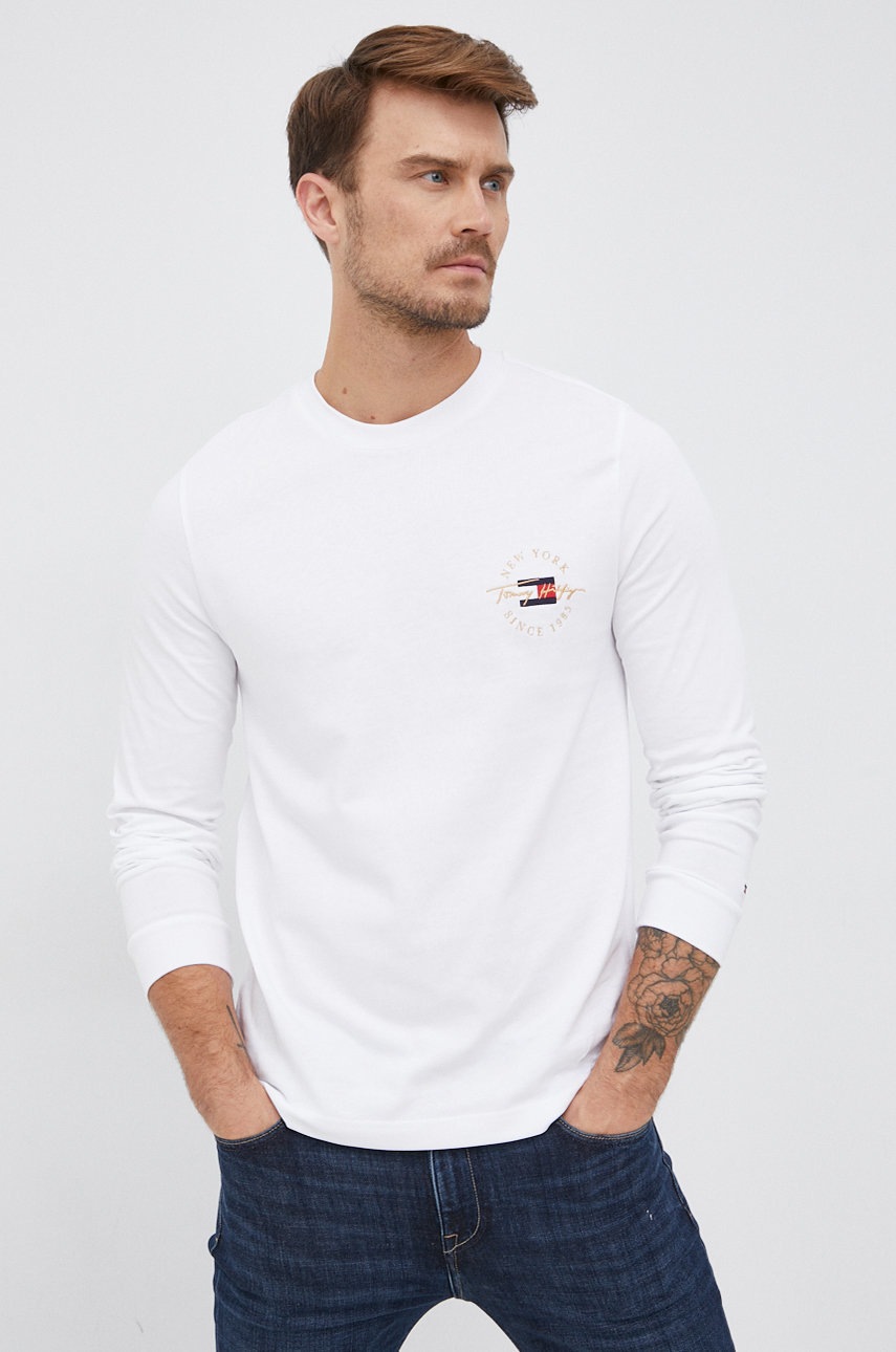 

Хлопковый лонгслив Tommy Hilfiger цвет белый гладкий